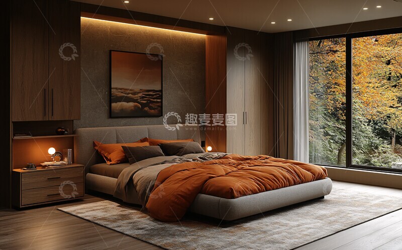高清大图下载【趣麦麦图】浅棕灰卧室布局3