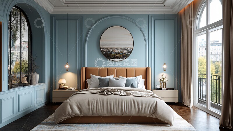 高清大图下载【趣麦麦图】蓝灰色调卧室设计2