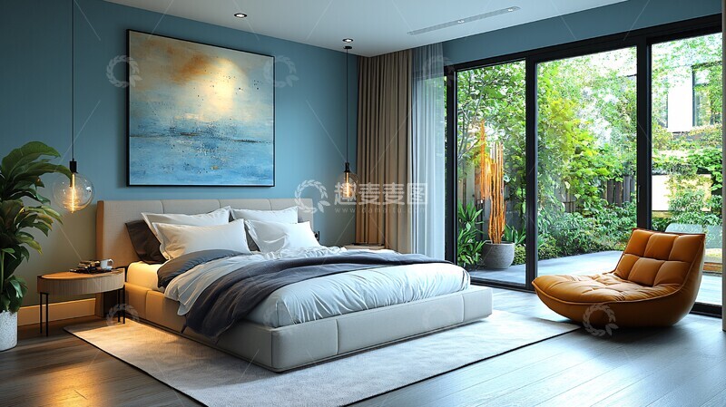 高清大图下载【趣麦麦图】-蓝灰色调卧室设计