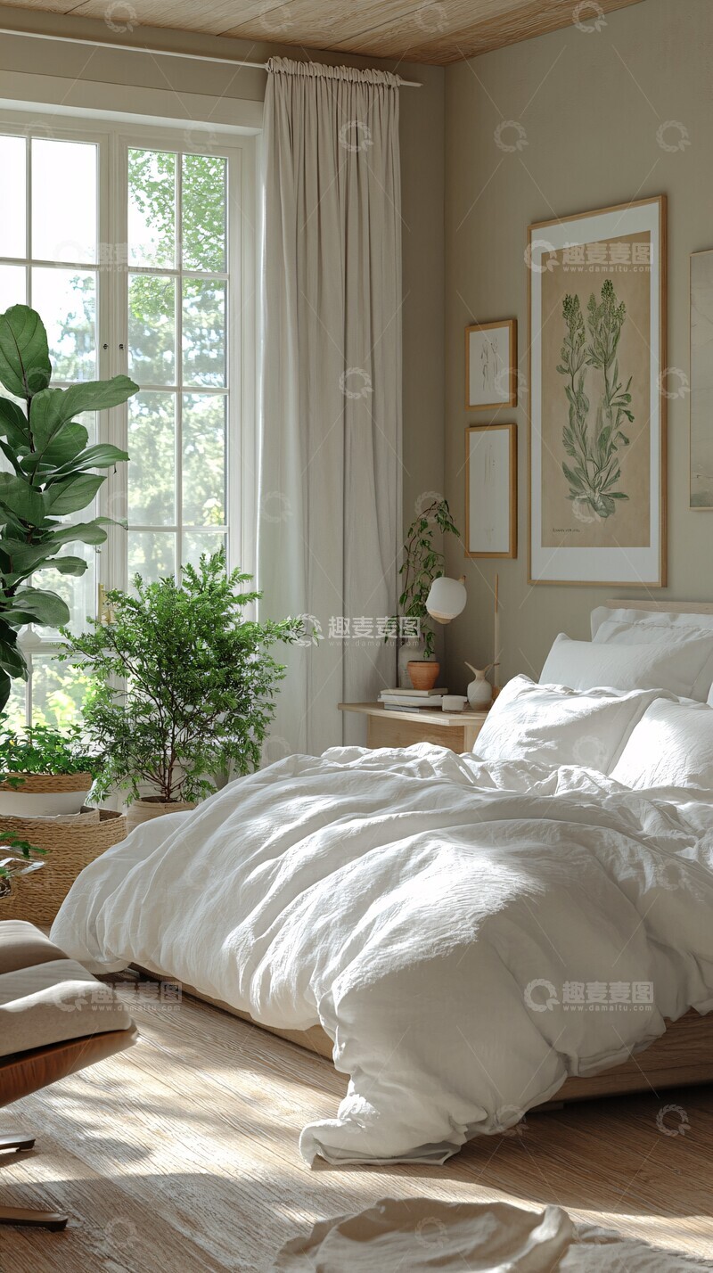 高清大图下载【趣麦麦图】灰色墙面木地板卧室1