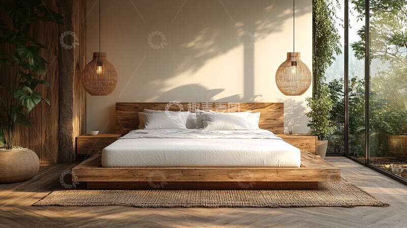 高清大图下载【趣麦麦图】木床白卧室木床卧室现代