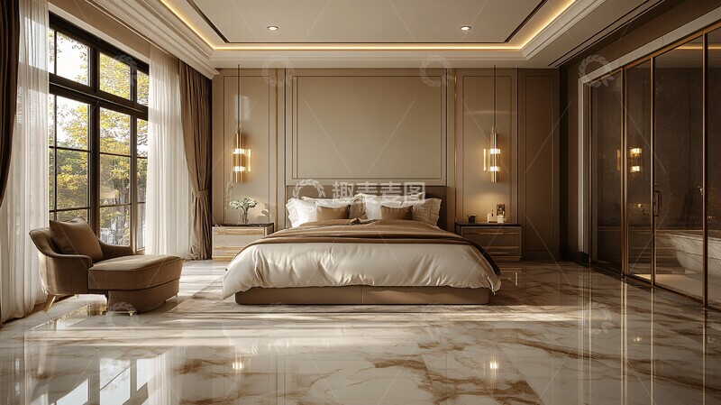 高清大图下载【趣麦麦图】大理石地板豪华卧室2