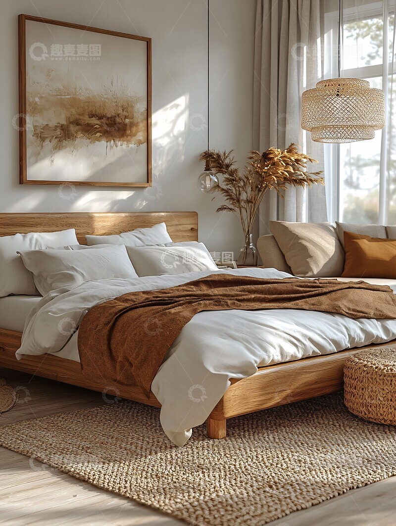高清大图下载【趣麦麦图】木床白墙阳光房