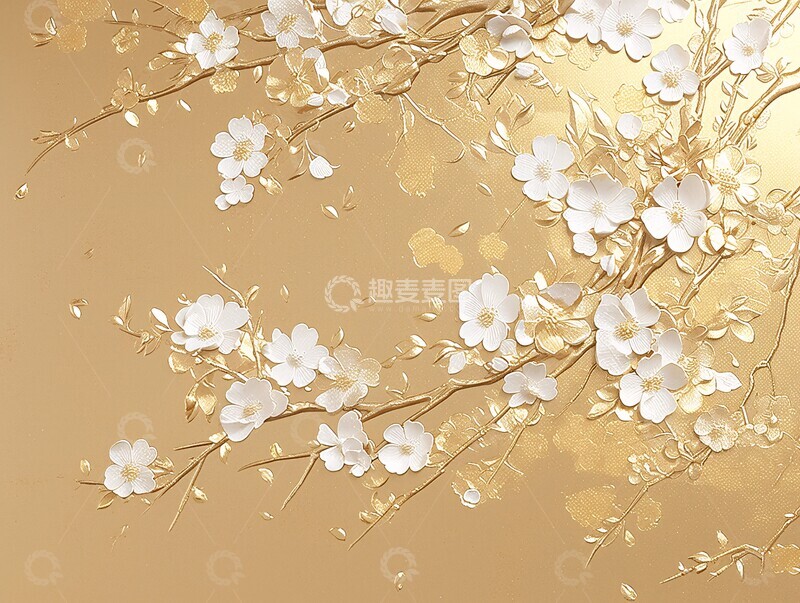 高清大图下载【趣麦麦图】金箔樱花雕刻背景2