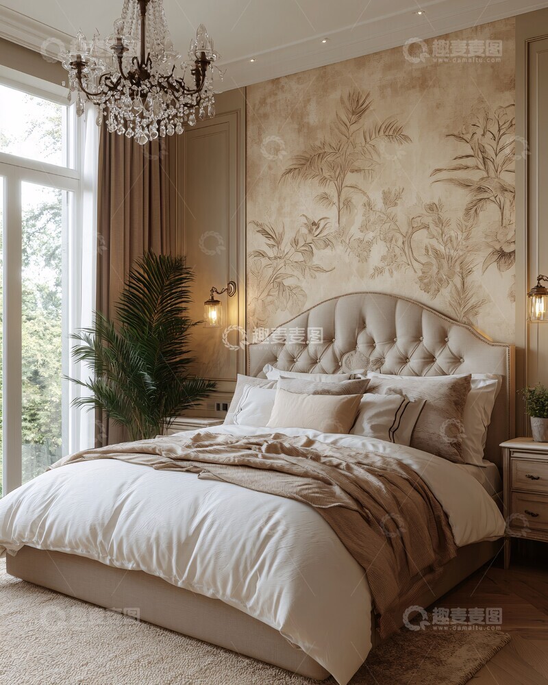 高清大图下载【趣麦麦图】现代床头植物图案壁纸2