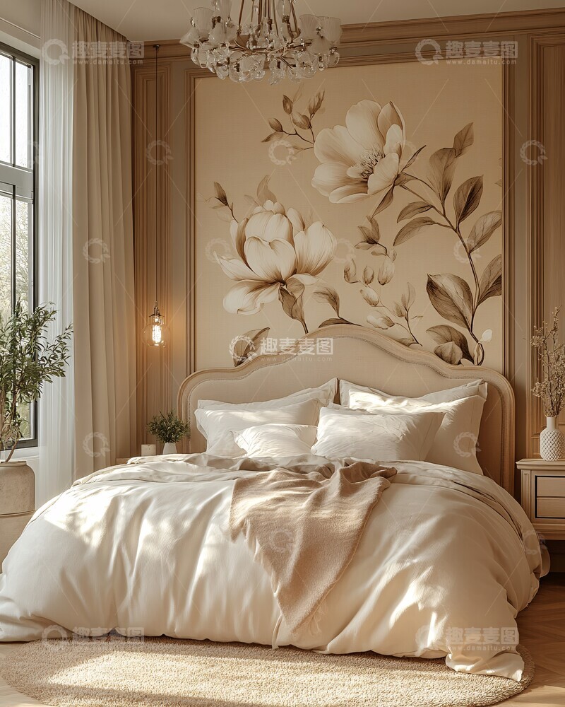 高清大图下载【趣麦麦图】现代床头植物图案壁纸1