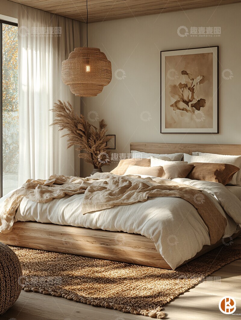 高清大图下载【趣麦麦图】木床白墙阳光房3