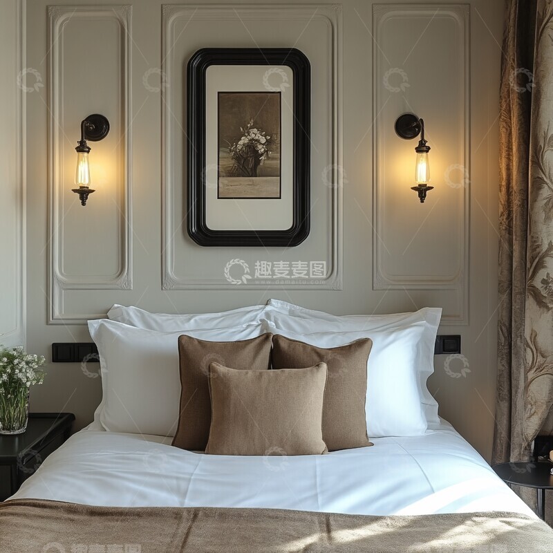 高清大图下载【趣麦麦图】黑色镜面床头墙板3