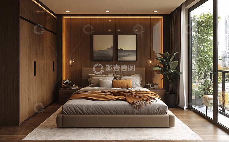 高清大图下载【趣麦麦图】浅棕灰卧室布局
