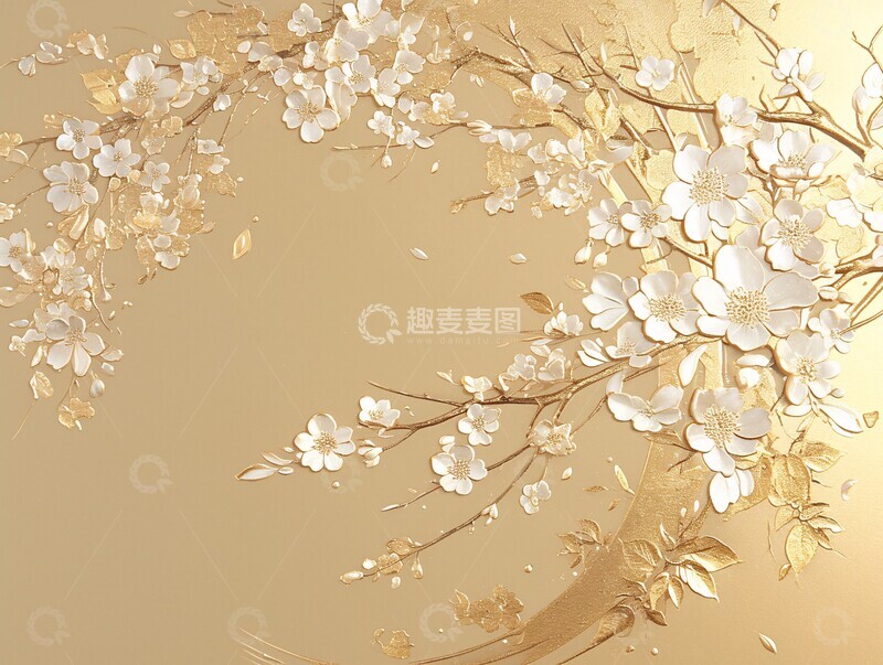 高清大图下载【趣麦麦图】金箔樱花雕刻背景1