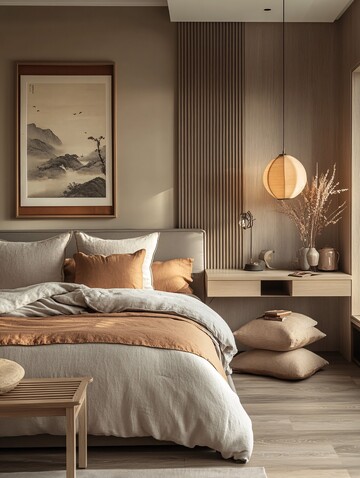 浅褐木床房间布置1