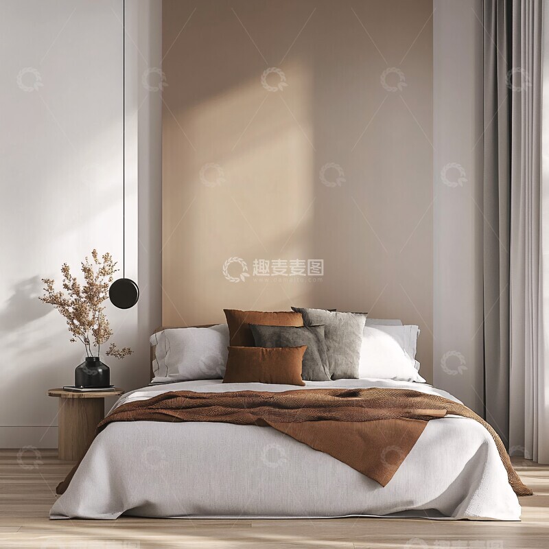 高清大图下载【趣麦麦图】床和现代墙设计1