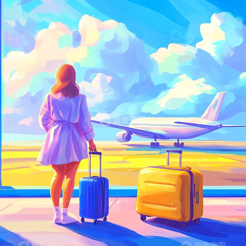 高清大图下载【趣麦麦图】女孩手提行李箱1