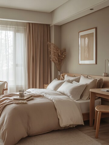 浅褐木床房间布置