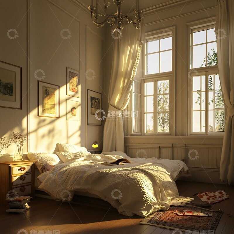 高清大图下载【趣麦麦图】奶油色法式卧室