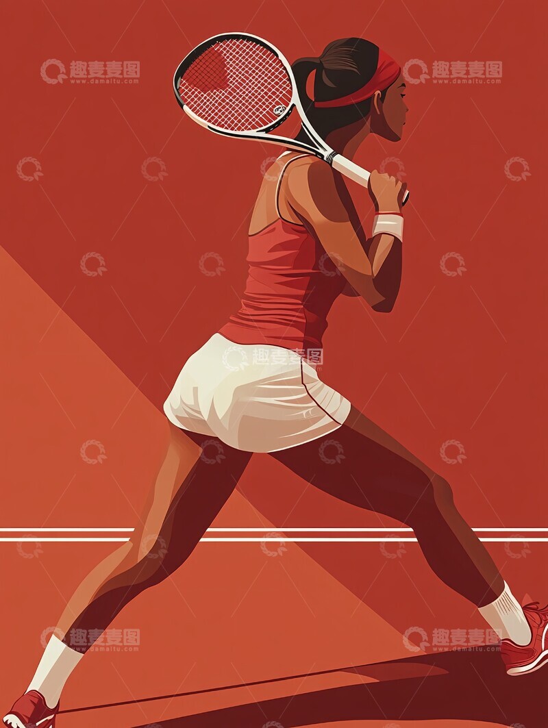 红衣女子网球场