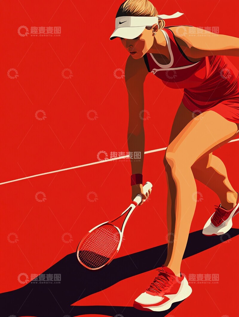 红衣女子网球场1
