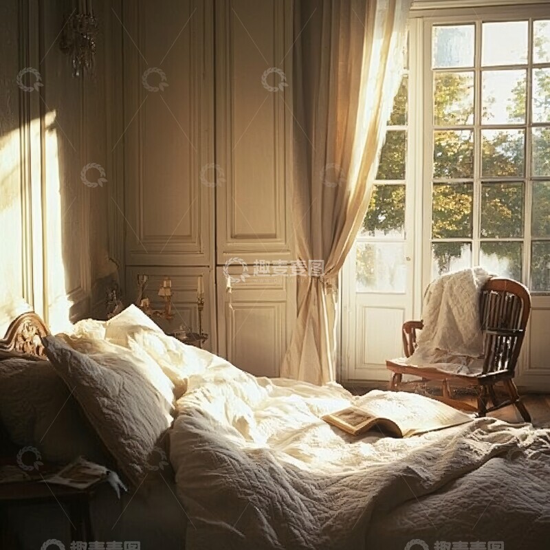 高清大图下载【趣麦麦图】奶油色法式卧室2