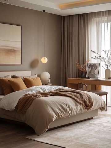 浅褐木床房间布置2