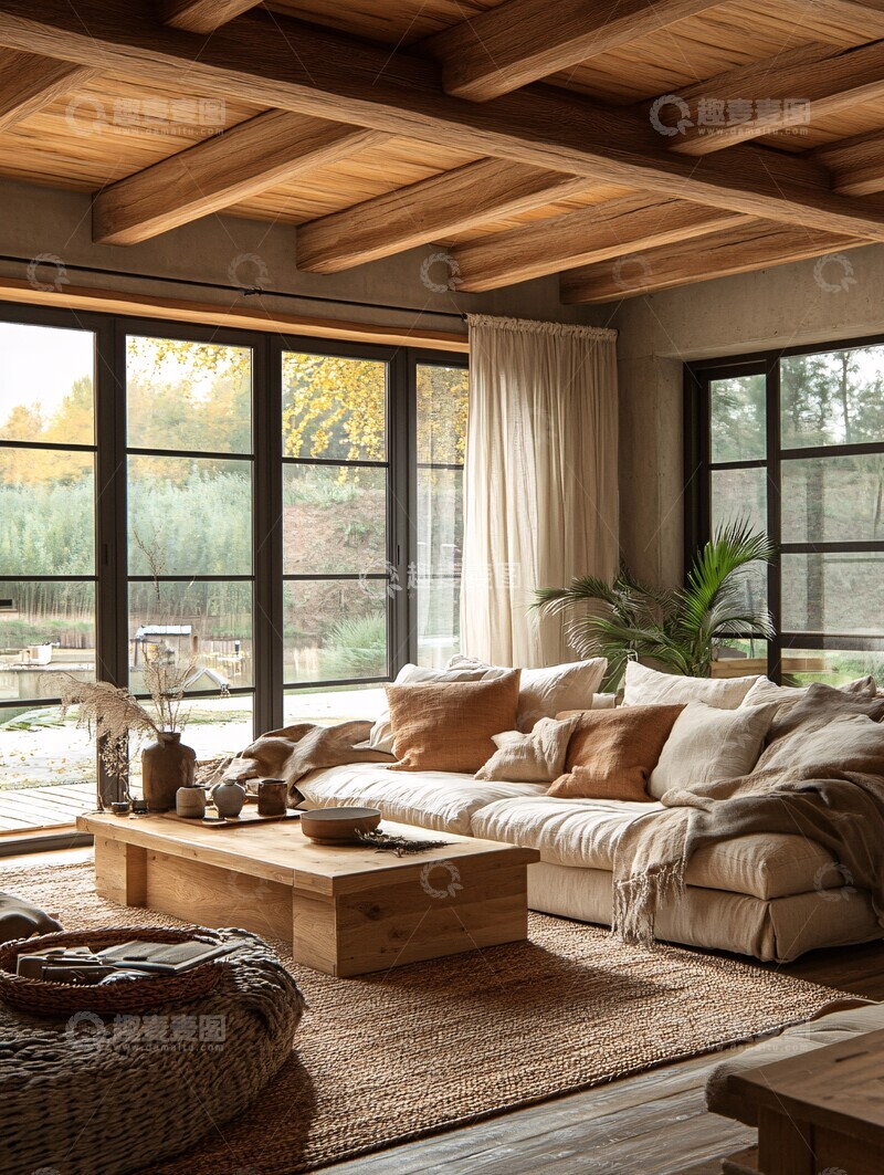 高清大图下载【趣麦麦图】木质北欧客厅卧室1