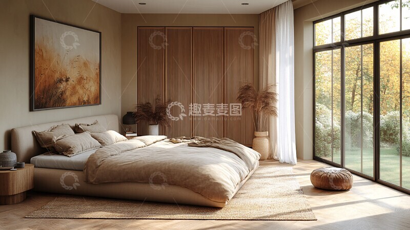 高清大图下载【趣麦麦图】简约卧室床与画