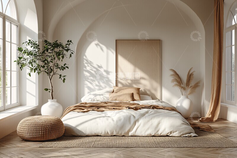 高清大图下载【趣麦麦图】白色墙面木地板卧室2