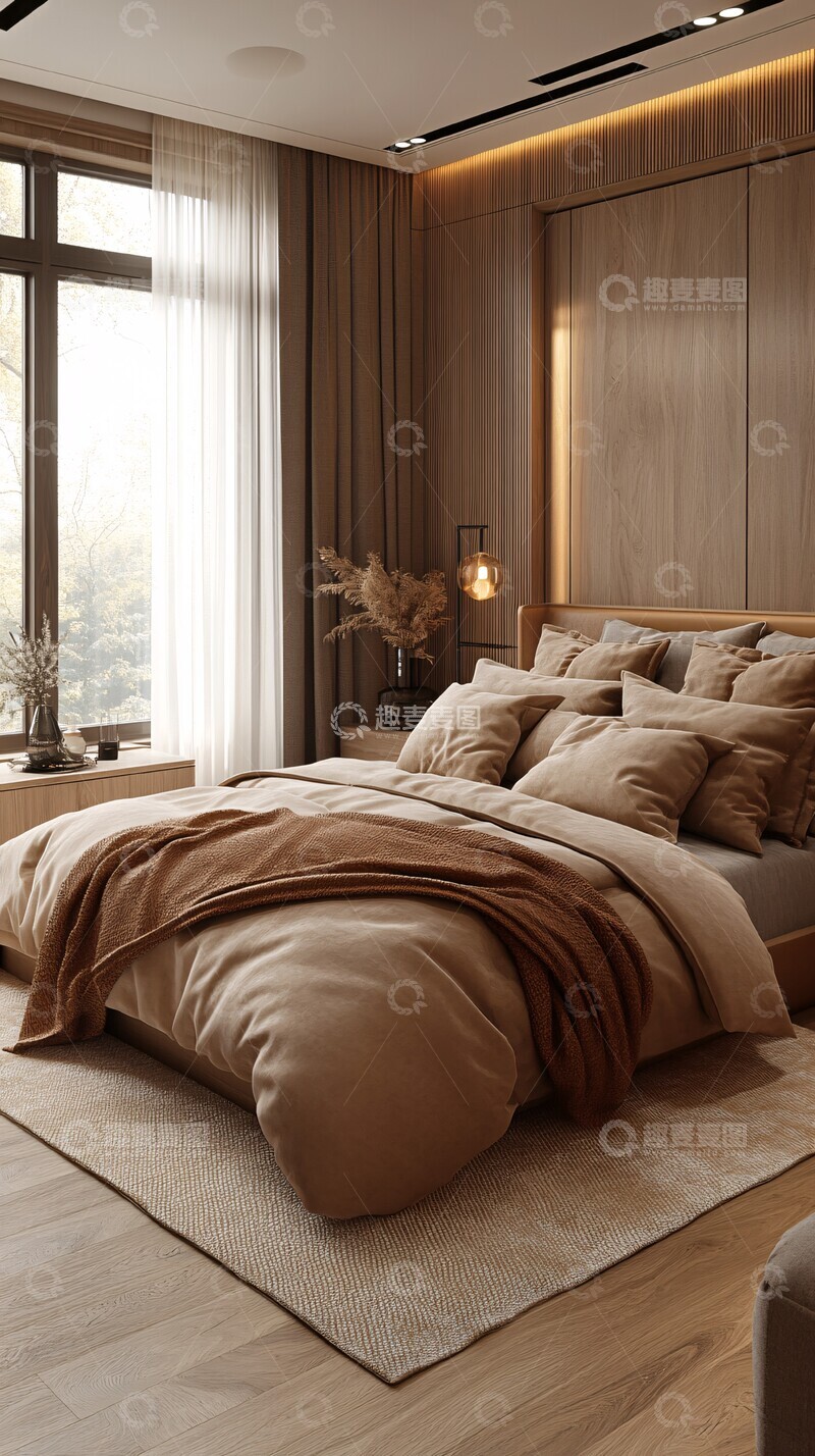 高清大图下载【趣麦麦图】棕色内饰简约卧室1