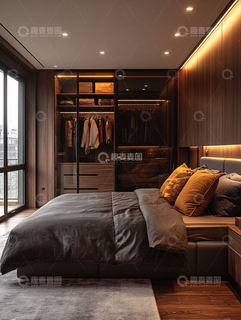 高清大图下载【趣麦麦图】黑色玻璃衣帽间