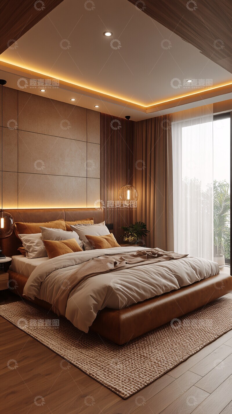 高清大图下载【趣麦麦图】棕色内饰简约卧室