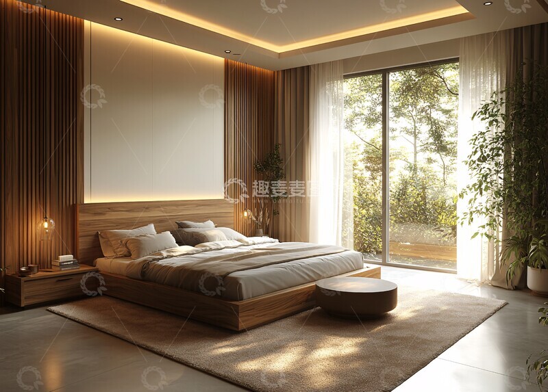 高清大图下载【趣麦麦图】木质墙面卧室设计