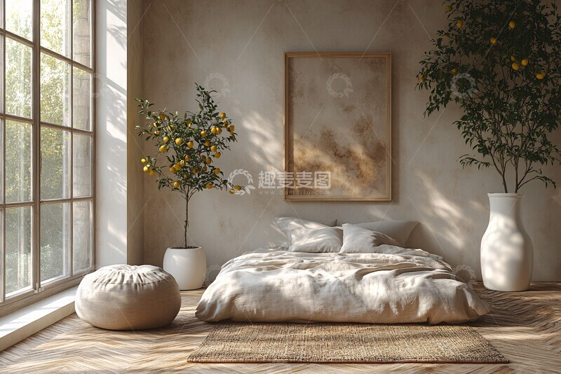 高清大图下载【趣麦麦图】白色墙面木地板卧室