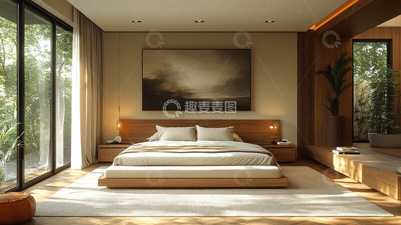 高清大图下载【趣麦麦图】简约卧室床与画2
