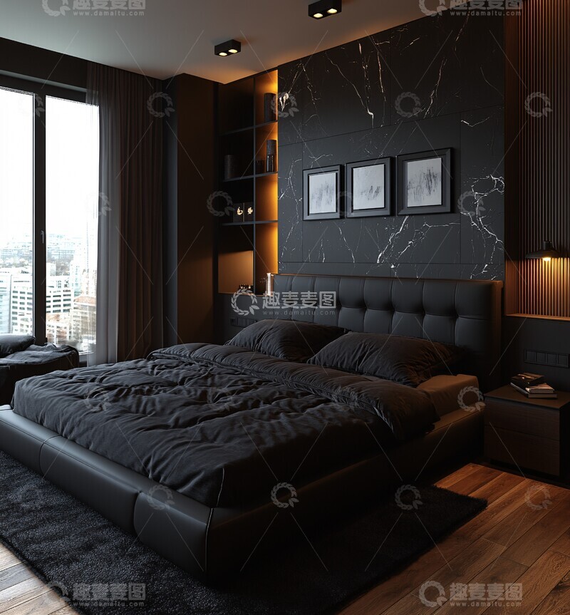 高清大图下载【趣麦麦图】黑色大理石卧室2