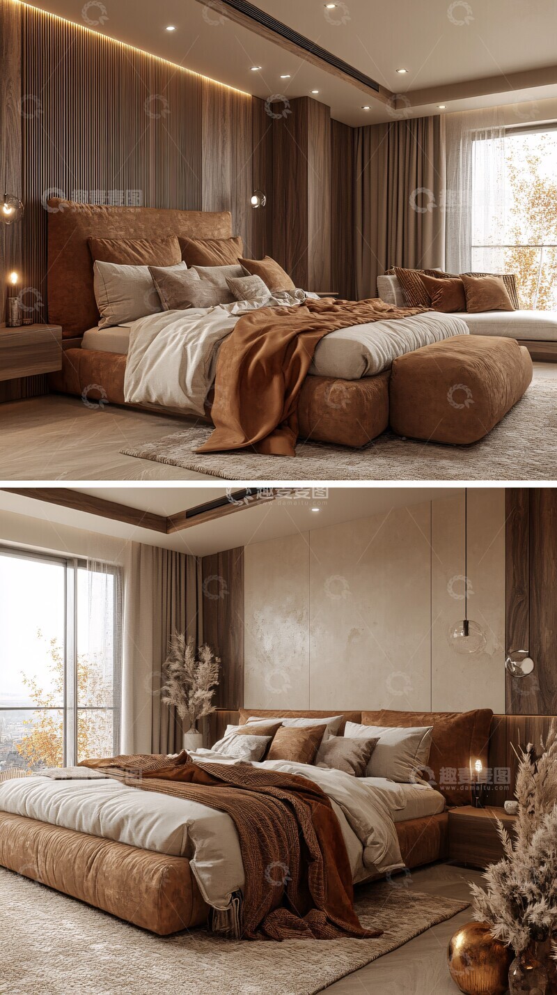 高清大图下载【趣麦麦图】棕色内饰简约卧室2