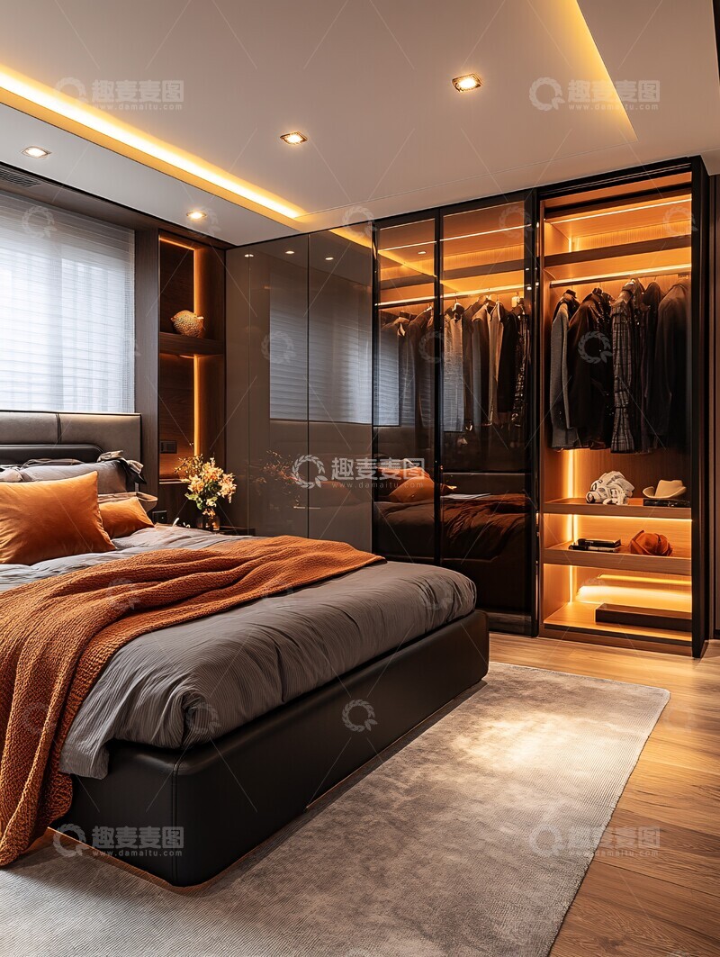 高清大图下载【趣麦麦图】黑色玻璃衣帽间2