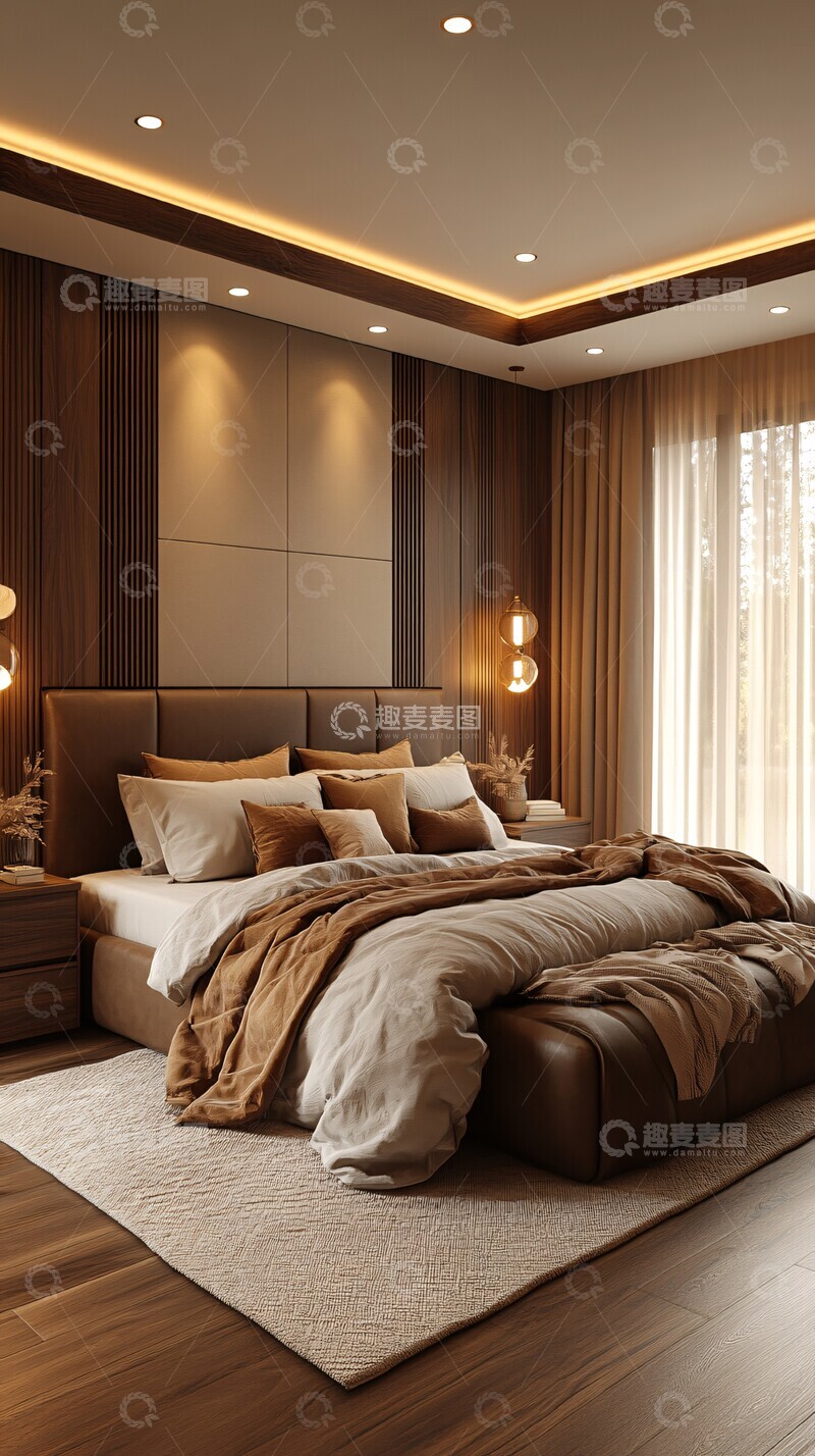 高清大图下载【趣麦麦图】棕色内饰简约卧室3