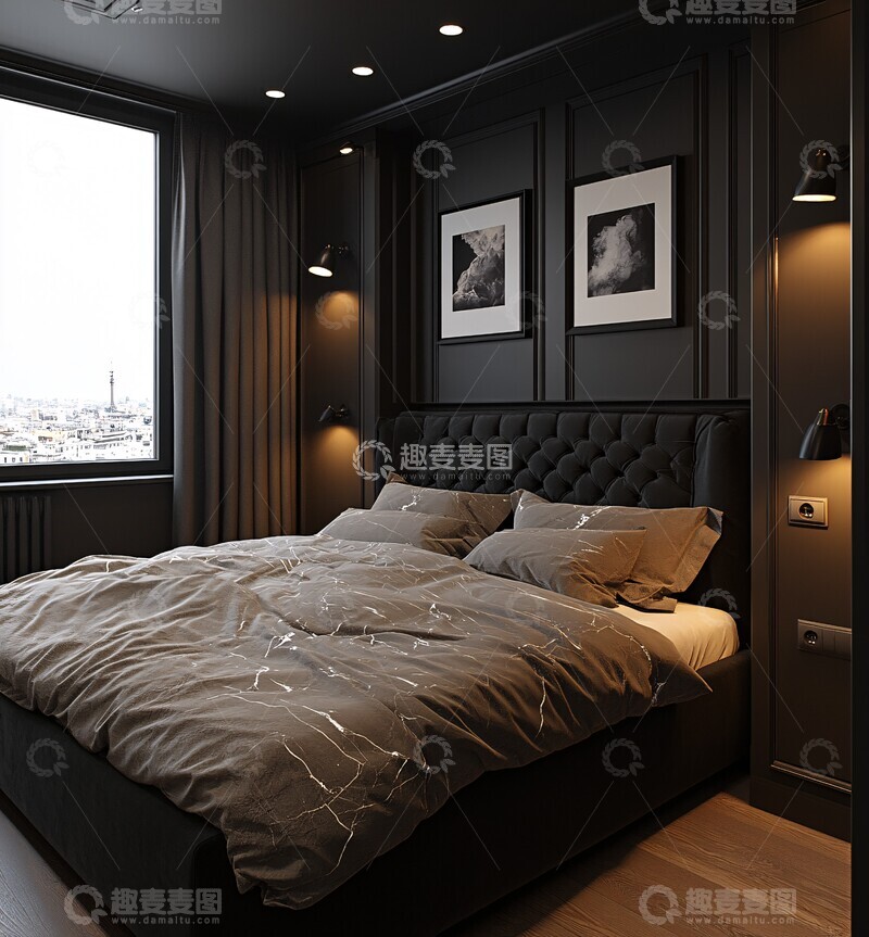 高清大图下载【趣麦麦图】黑色大理石卧室1
