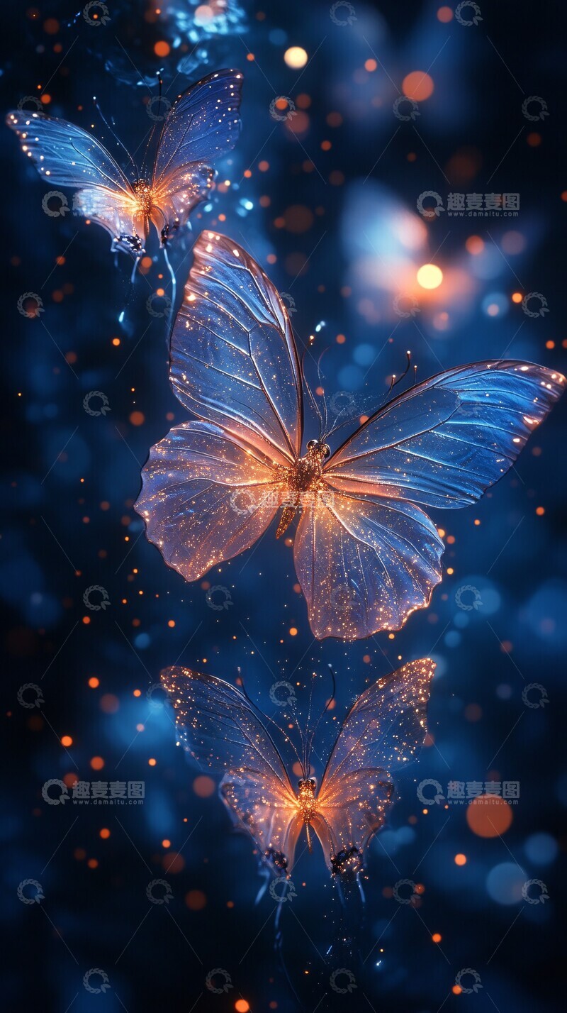 高清大图下载【趣麦麦图】蓝色波浪与蝴蝶1