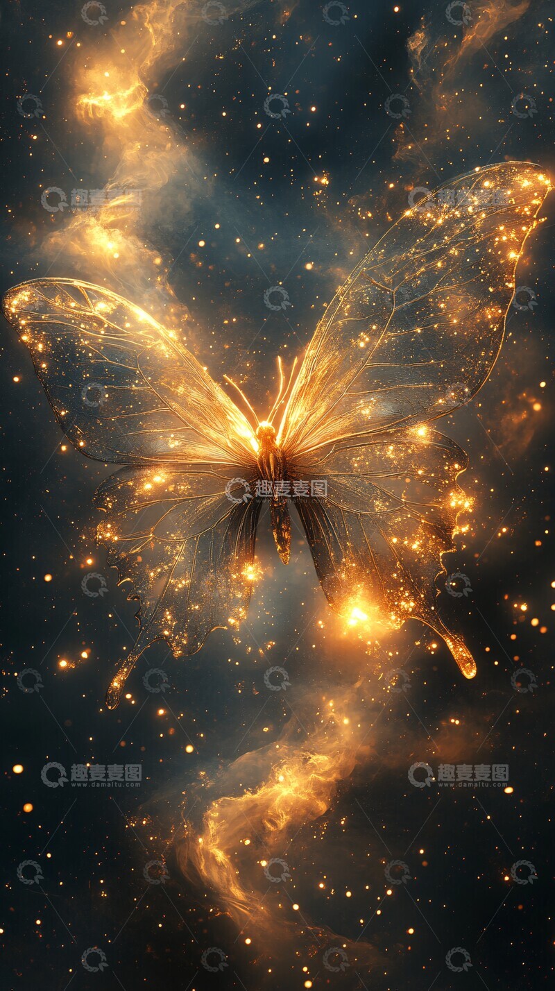 高清大图下载【趣麦麦图】-宇宙蝴蝶金光1