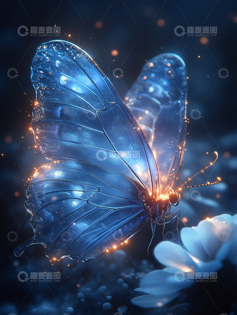 高清大图下载【趣麦麦图】蓝色蝴蝶晶翼