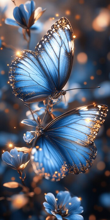 蓝蝶金粉海景图