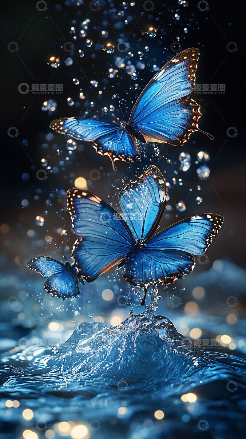 高清大图下载【趣麦麦图】蓝色波浪与蝴蝶3