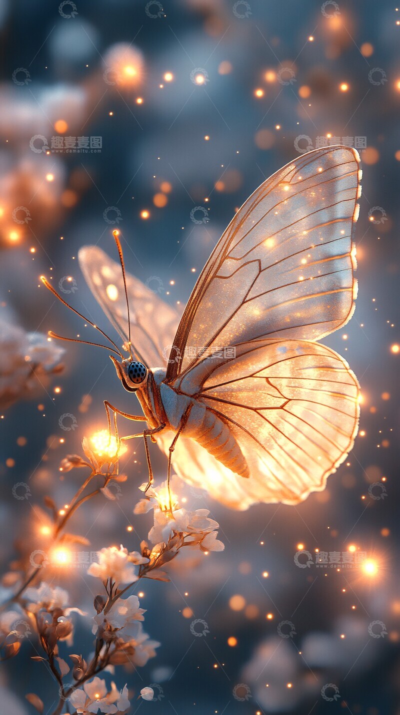 高清大图下载【趣麦麦图】蝴蝶星空中能量球