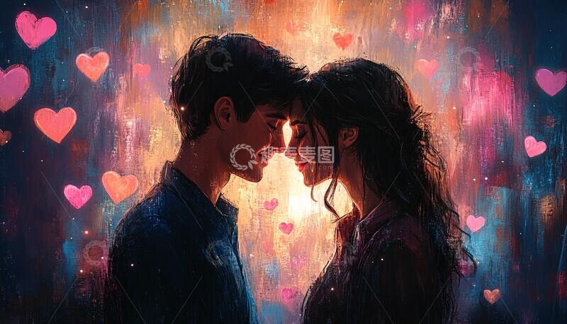高清大图下载【趣麦麦图】粉色蓝色心形情侣1