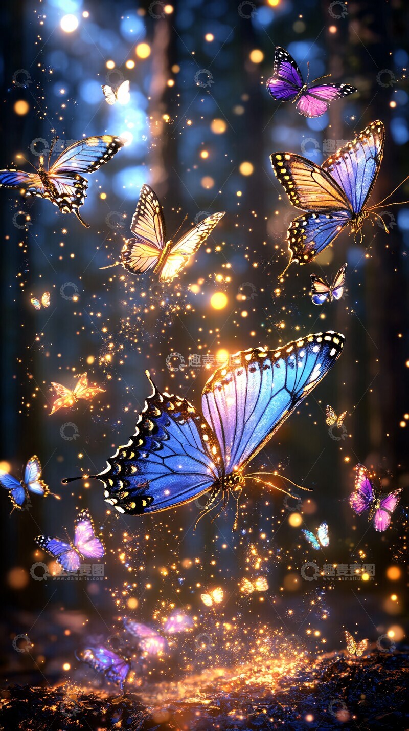 高清大图下载【趣麦麦图】光芒蝴蝶群舞1