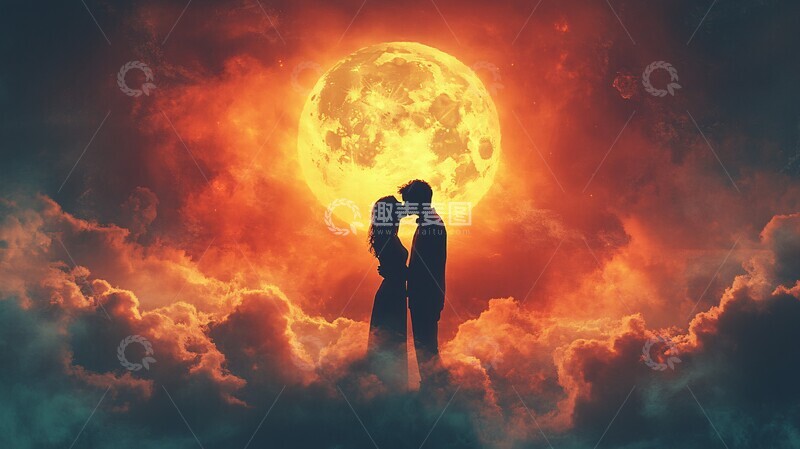 高清大图下载【趣麦麦图】-云端之吻天空情侣亲吻