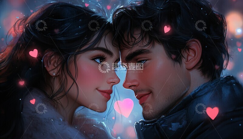 高清大图下载【趣麦麦图】粉色蓝色心形情侣2