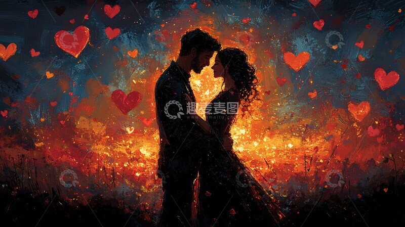 高清大图下载【趣麦麦图】情侣浪漫拥抱夕阳2