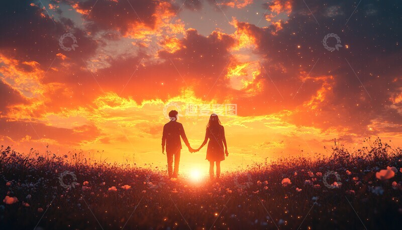 高清大图下载【趣麦麦图】夕阳下的携手同行3