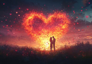 心形光景下的拥抱